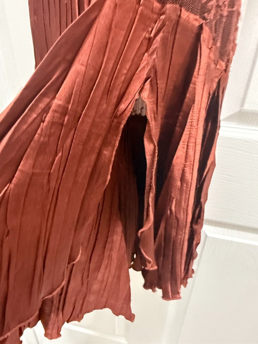 Komarov Copper Crinkle Pleated Lace Trim Mermaid Maxi Skirt Size S - Picture 8 of 8